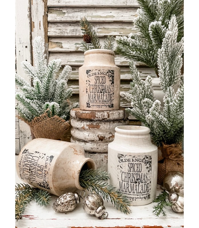 Antique Ironstone 2lb Shapely Crock w/Spiced Christmas Marmalade transfer - Mother Thyme Collection - Holiday